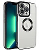 Eiroo Luxury Clear iPhone 14 Pro Max Kamera Korumal Siyah Silikon Klf