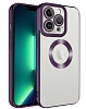 Eiroo Luxury Clear iPhone 14 Pro Max Kamera Korumal Mor Silikon Klf