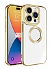 Eiroo Luxury Clear iPhone 15 Pro Kamera Korumal Gold Silikon Klf