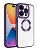 Eiroo Luxury Clear iPhone 15 Pro Max Kamera Korumal Derin Mor Silikon Klf