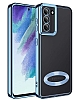 Eiroo Luxury Clear Samsung Galaxy S21 FE 5G Kamera Korumal Mavi Silikon Klf