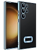 Eiroo Luxury Clear Samsung Galaxy S23 Ultra Kamera Korumal Mavi Silikon Klf