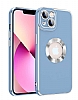 Eiroo Luxury Protection iPhone 14 Plus Kamera Korumal Mavi Silikon Klf