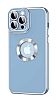 Eiroo Luxury Protection iPhone 14 Pro Kamera Korumal Mavi Silikon Klf