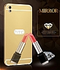 Eiroo Mirror HTC Desire 816 Metal Kenarl Aynal Rose Gold Rubber Klf - Resim 2