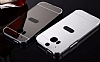 Eiroo Mirror HTC One M8 Metal Kenarl Aynal Silver Rubber Klf - Resim 3