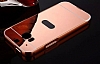Eiroo Mirror HTC One M8 Metal Kenarl Aynal Rose Gold Rubber Klf - Resim 2