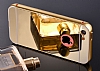 Eiroo Mirror iPhone SE / 5 / 5S Metal Kenarl Aynal Gold Rubber Klf - Resim: 3