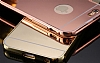 Eiroo Mirror iPhone 6 / 6S Metal Kenarl Aynal Rose Gold Rubber Klf - Resim 6