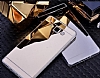 Eiroo Mirror Samsung Galaxy J5 Silikon Kenarl Aynal Silver Rubber Klf - Resim: 1