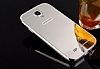 Eiroo Mirror Samsung i9500 Galaxy S4 Metal Kenarl Aynal Silver Rubber Klf - Resim: 3