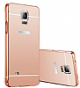 Eiroo Mirror Samsung N9100 Galaxy Note 4 Metal Kenarl Aynal Rose Gold Rubber Klf - Resim 3