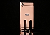 Eiroo Mirror Sony Xperia M5 Metal Kenarl Aynal Rose Gold Rubber Klf - Resim 2