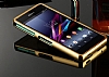 Eiroo Mirror Sony Xperia Z3 Compact Metal Kenarl Aynal Gold Rubber Klf - Resim: 4