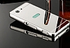 Eiroo Mirror Sony Xperia Z3 Compact Metal Kenarl Aynal Silver Rubber Klf - Resim: 4