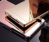 Eiroo Mirror Sony Xperia Z3 Plus Metal Kenarl Aynal Rose Gold Rubber Klf - Resim 3