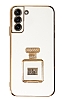 Eiroo Samsung Galaxy S21 Plus Aynal Parfm Standl Beyaz Silikon Klf