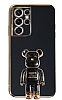 Eiroo Samsung Galaxy S21 Ultra Baby Bear Standl Siyah Silikon Klf