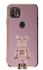 Eiroo Oppo A15 / A15s Baby Bear Standl Mor Silikon Klf