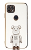 Eiroo Oppo A15 / A15s Baby Bear Standl Beyaz Silikon Klf