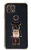 Eiroo Oppo A15 / A15s Candy Bear Standl Siyah Silikon Klf