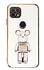 Eiroo Oppo A15 / A15s Candy Bear Standl Beyaz Silikon Klf