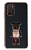 Eiroo Oppo A16 Candy Bear Standl Siyah Silikon Klf