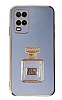 Eiroo Oppo A54 4G Aynal Parfm Standl Mavi Silikon Klf