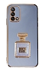 Eiroo Oppo A74 4G Aynal Parfm Standl Mavi Silikon Klf