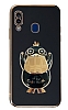 Eiroo rdek Samsung Galaxy A20 / A30 Standl Siyah Silikon Klf