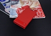 Sony Xperia E5 Gizli Mknatsl Yan Kapakl Krmz Deri Klf - Resim 1