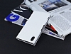 Sony Xperia M4 Aqua Gizli Mknatsl Yan Kapakl Beyaz Deri Klf - Resim 2