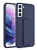 Eiroo Qstand Samsung Galaxy S22 5G Lacivert Silikon Klf