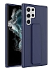 Eiroo Qstand Samsung Galaxy S22 Ultra 5G Lacivert Silikon Klf
