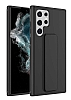 Eiroo Qstand Samsung Galaxy S22 Ultra 5G Siyah Silikon Klf