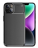 Eiroo Rugged Carbon iPhone 14 Siyah Silikon Klf
