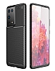 Eiroo Rugged Carbon Samsung Galaxy S21 Ultra Siyah Silikon Klf