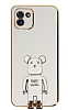Eiroo Samsung Galaxy A03 Baby Bear Standl Beyaz Silikon Klf
