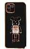 Eiroo Samsung Galaxy A03 Candy Bear Standl Siyah Silikon Klf