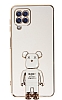 Eiroo Samsung Galaxy A12 Baby Bear Standl Beyaz Silikon Klf