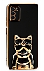 Eiroo Samsung Galaxy A03s Bulldog Standl Siyah Silikon Klf