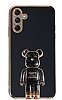 Eiroo Samsung Galaxy A04s Baby Bear Standl Siyah Silikon Klf