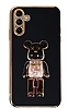 Eiroo Samsung Galaxy A04s Candy Bear Standl Siyah Silikon Klf