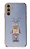 Eiroo Samsung Galaxy A04s Candy Bear Standl Mavi Silikon Klf