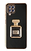 Eiroo Samsung Galaxy M12 Aynal Parfm Standl Siyah Silikon Klf