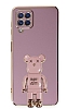 Eiroo Samsung Galaxy M12 Baby Bear Standl Mor Silikon Klf