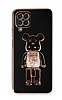 Eiroo Samsung Galaxy A12 / M12 Candy Bear Standl Siyah Silikon Klf