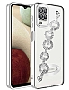 Eiroo Samsung Galaxy A12 / M12 Kamera Korumal Halka Zincirli Silver Silikon Klf