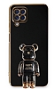 Eiroo Samsung Galaxy A22 4G Baby Bear Standl Siyah Silikon Klf