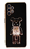 Eiroo Samsung Galaxy A13 Candy Bear Standl Siyah Silikon Klf